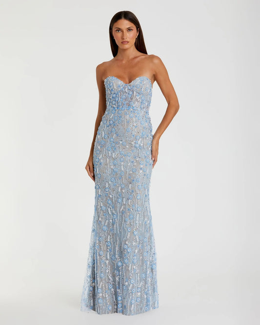 Ethereal Mermaid Sweetheart Strapless Floral-Sequin Prom Dress