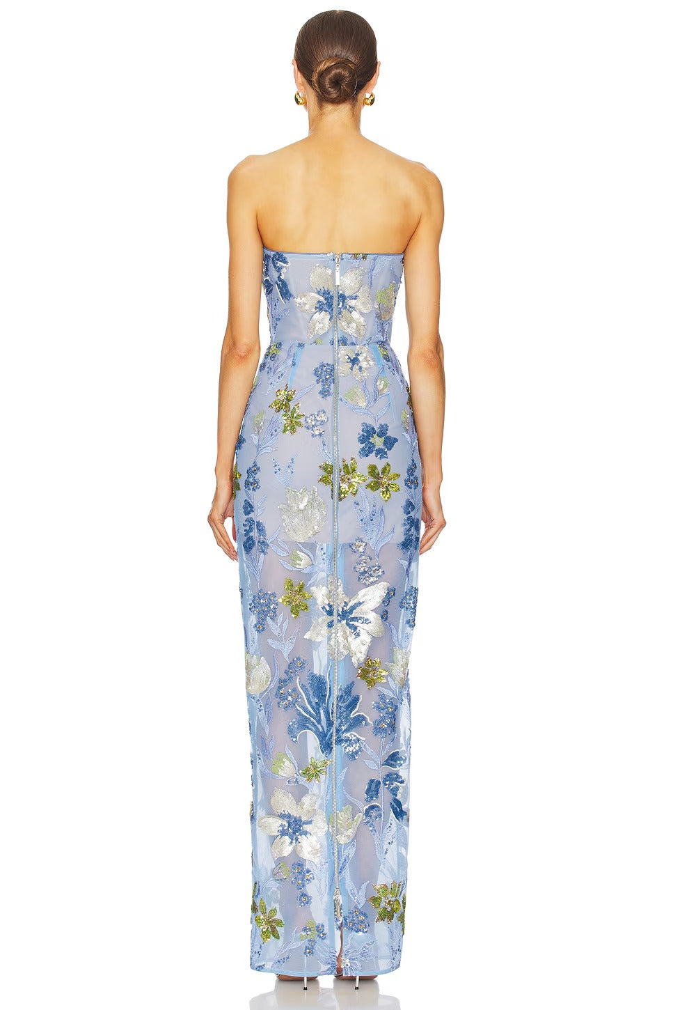 Ethereal Strapless Floral Embellished Evening Dresses