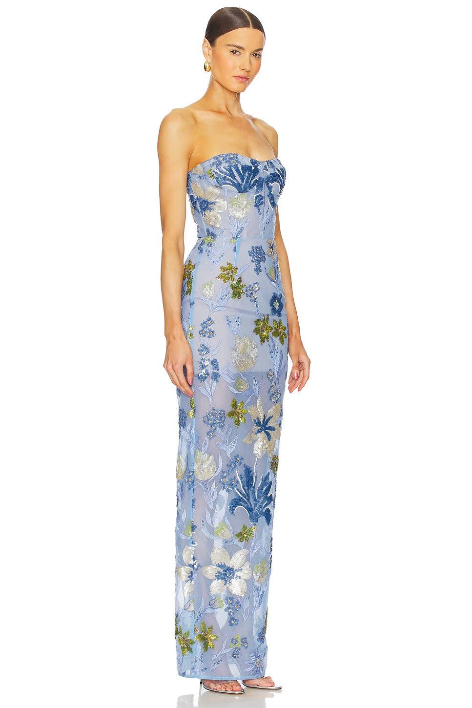 Ethereal Strapless Floral Embellished Evening Dresses