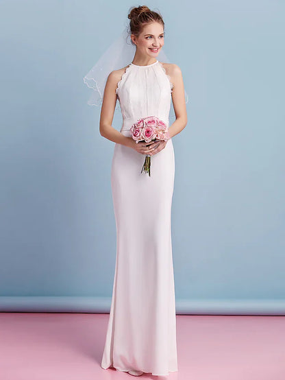Wedding Dresses Jewel Neck Floor Length Chiffon Lace Regular Straps Floral Lace with Lace Sash Ribbonc
