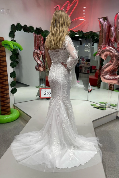 Sweep/Brush Train Dresses One Shoulder Long Sleeve Appliques Long Prom Dress with Slit