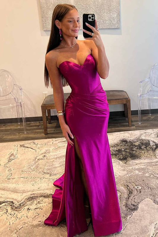 Sheath Sweep/Brush Train Dresses Fuchsia Pleated Mermaid Long Prom Dress