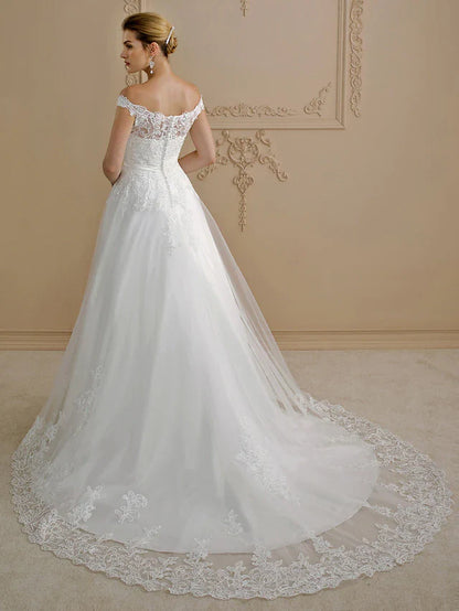 A-Line Wedding Dresses Strapless Court Train Organza Satin Strapless with Pick Up Skirt Ruched Beading