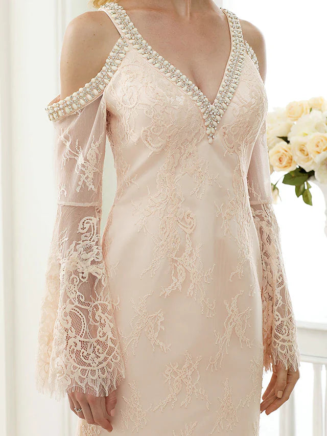 Princess A-Line Wedding Dresses Jewel Neck Court Train Lace Tulle Short Sleeve Romantic with Bow(s) Beading Appliques