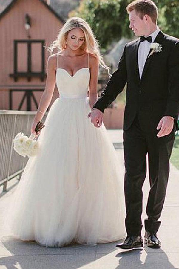 Tulle Destination Sweetheart Spaghetti Strap Wedding Dress