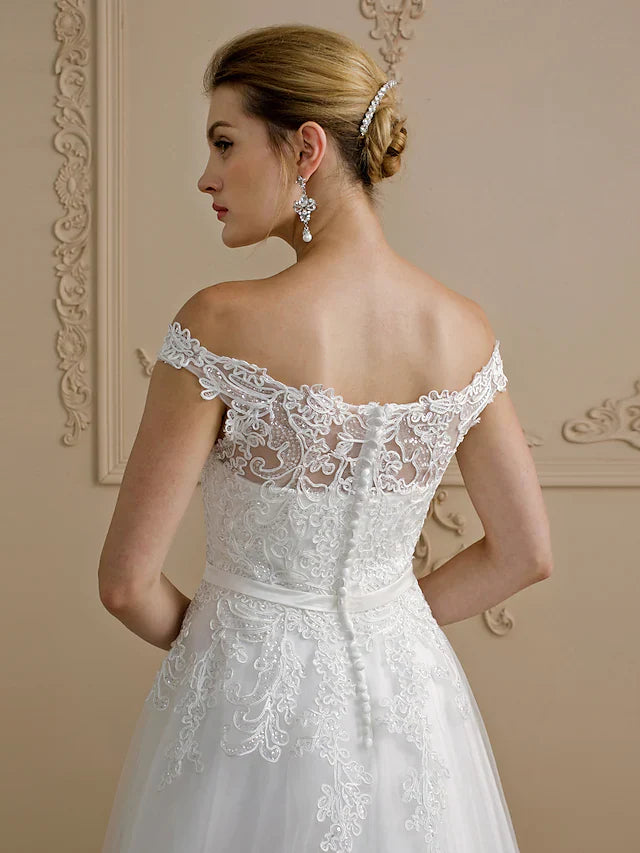 A-Line Wedding Dresses Strapless Court Train Organza Satin Strapless with Pick Up Skirt Ruched Beading