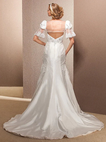 Wedding Dresses Sweetheart Neckline Court Train Taffeta Sleeveless with Pleats Sequin Appliques
