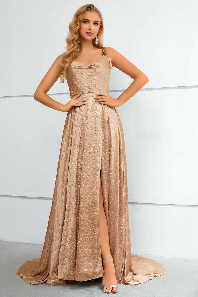 Tie-Strap A-Line Prom Dress with Slit