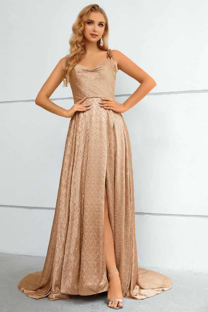 Tie-Strap A-Line Prom Dress with Slit