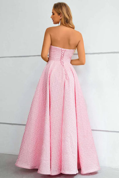 Princess Pink Strapless A-Line Long Prom Dress