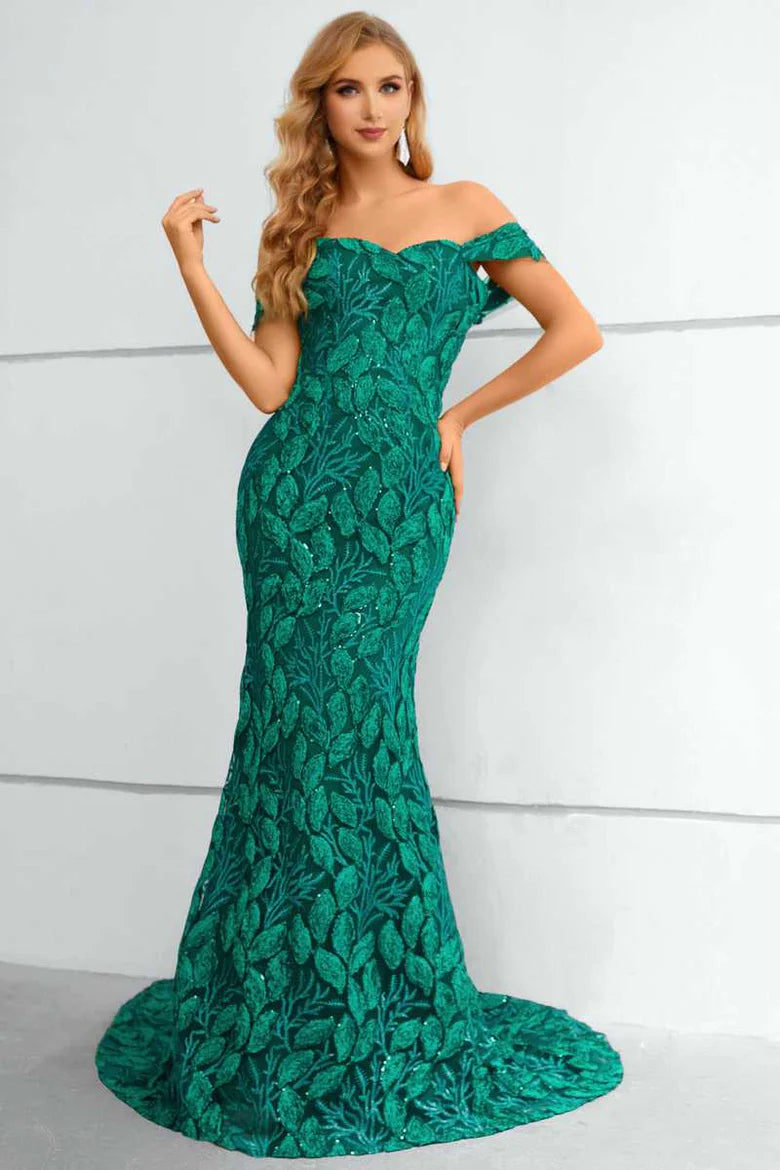 Lace Off-the-Shoulder Mermaid Long Formal Gown