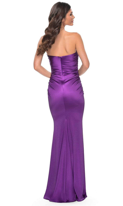 Luxe Royal Purple Satin Strapless with Ruched Bodice Mermaid Evening Dress