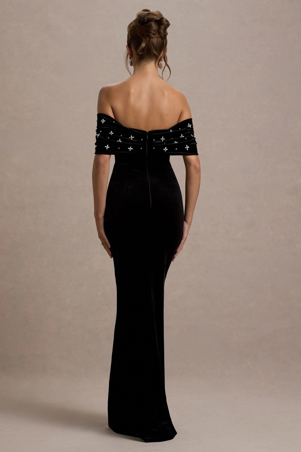 Luxurious Off-the-Shoulder Velvet Crystal-Embellished Evening Dresses