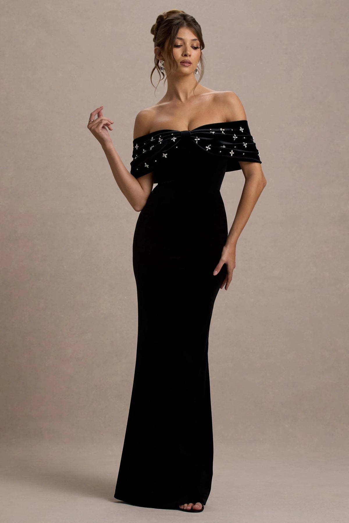Luxurious Off-the-Shoulder Velvet Crystal-Embellished Evening Dresses