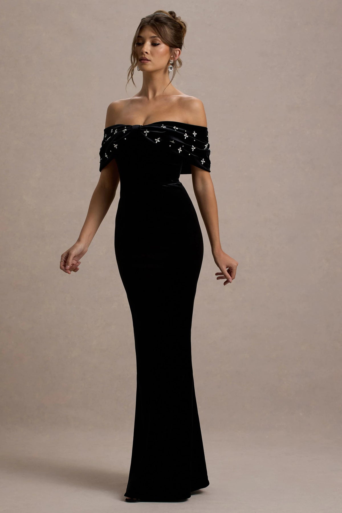 Luxurious Off-the-Shoulder Velvet Crystal-Embellished Evening Dresses