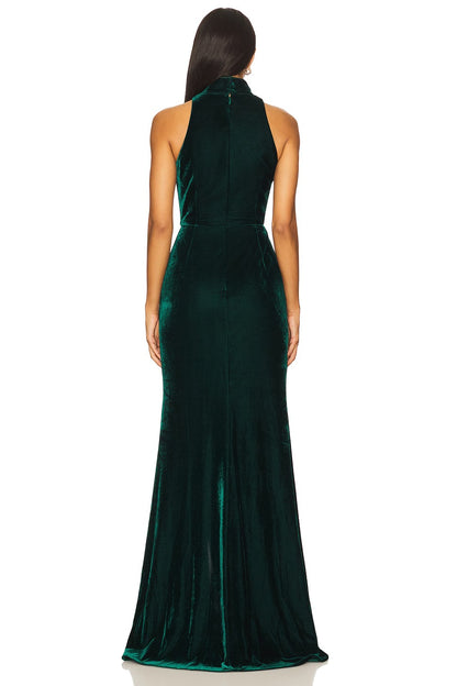 Luxurious Velvet Halter Neck Qipao-Style Evening Dresses