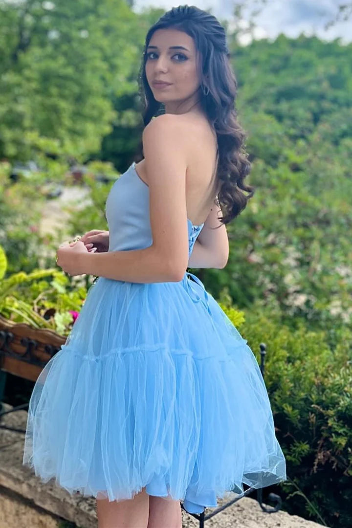 Strapless Lace-Up A-Line Homecoming Dress
