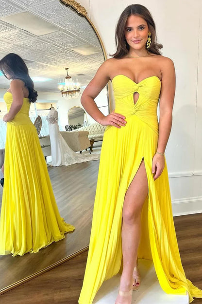 Strapless Keyhole Pleated A-Line Prom Formal Dress