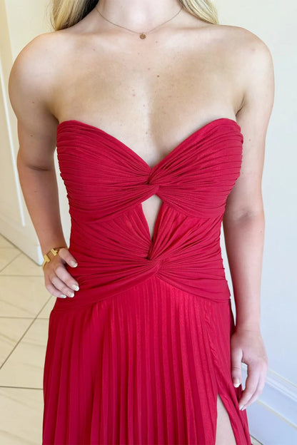 Strapless Keyhole Pleated A-Line Prom Formal Dress
