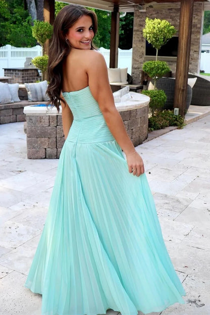 Strapless Keyhole Pleated A-Line Prom Formal Dress