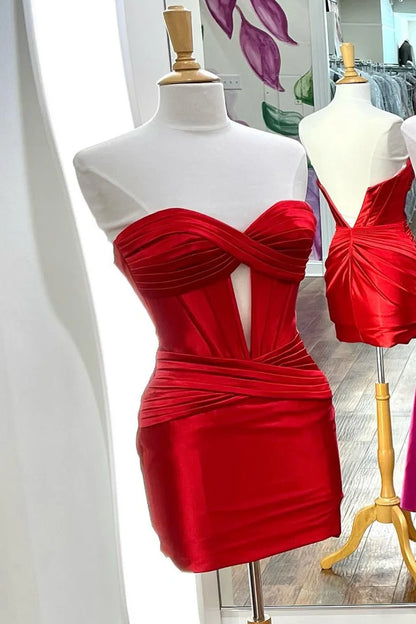 Strapless Keyhole Ruched Mini Homecoming Dress