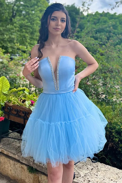 Strapless Lace-Up A-Line Homecoming Dress