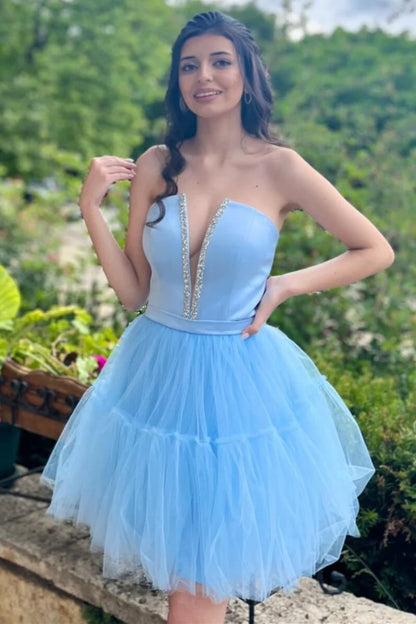 Strapless Lace-Up A-Line Homecoming Dress