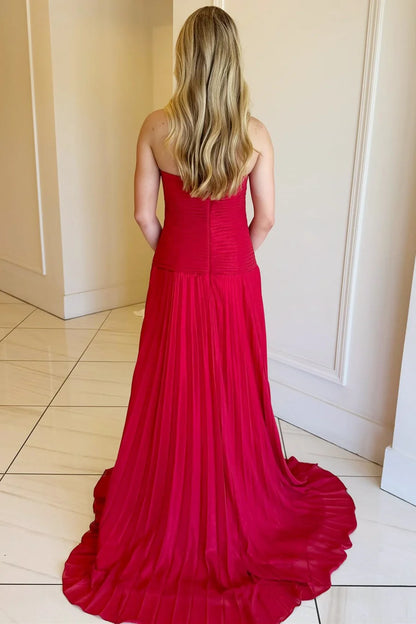 Strapless Keyhole Pleated A-Line Prom Formal Dress