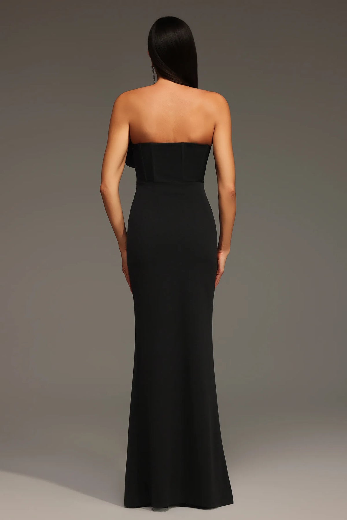 Modern Black Strapless with 3D Floral Appliqué, High Slit and Mermaid Evening Dress