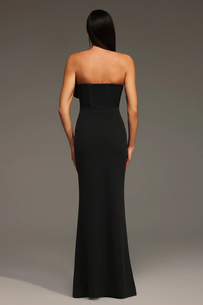 Modern Black Strapless with 3D Floral Appliqué, High Slit and Mermaid Evening Dress