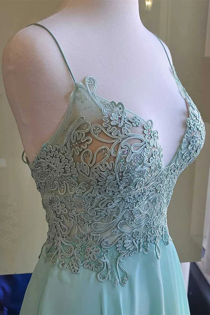 A-line Appliques Chiffon Long Prom Dress