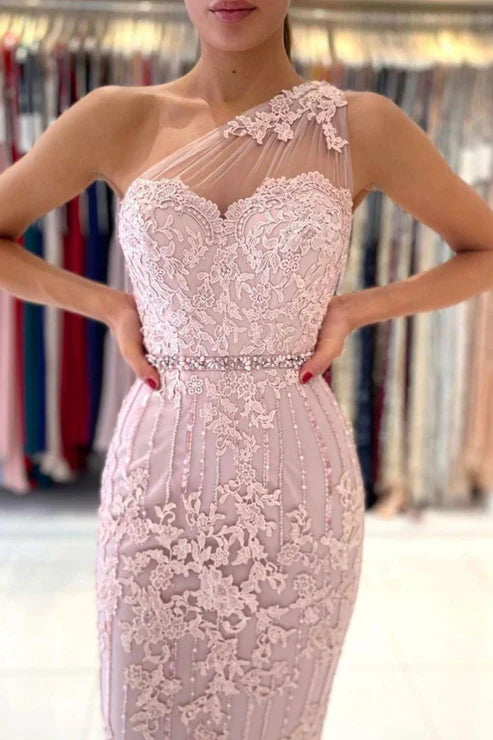 Sheath Pink One Shoulder Knee Length Homecoming Dress With Belt