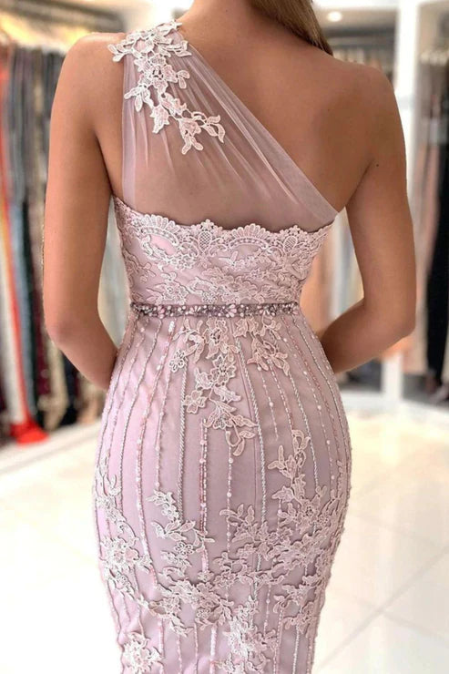 Sheath Pink One Shoulder Knee Length Homecoming Dress With Belt