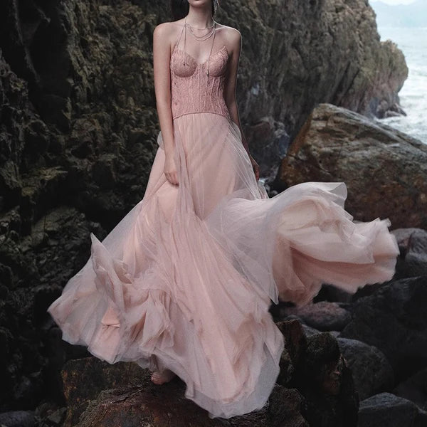 Pink Satin Strapless Mermaid Long Evening Gown for Party Wedding Banquet Festival Prom Formal Occasions