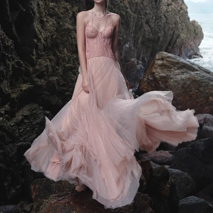Pink Satin Strapless Mermaid Long Evening Gown for Party Wedding Banquet Festival Prom Formal Occasions