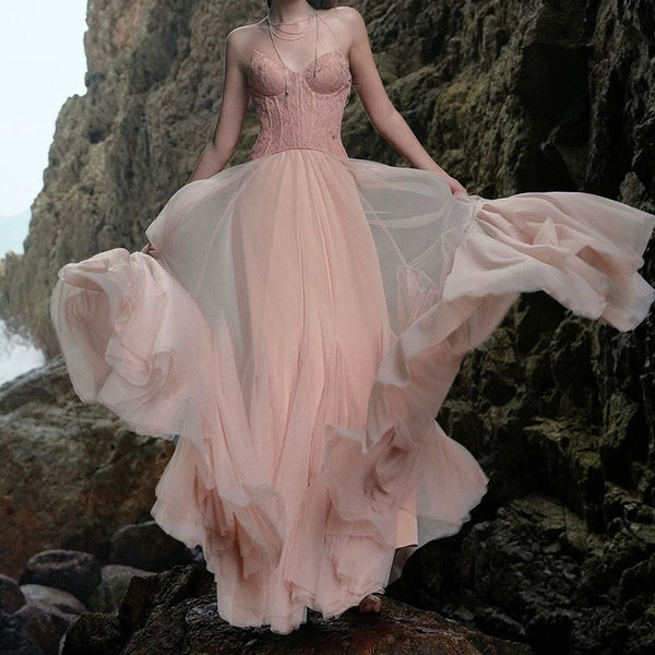 Pink Satin Strapless Mermaid Long Evening Gown for Party Wedding Banquet Festival Prom Formal Occasions