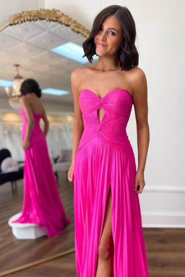 Strapless Keyhole Pleated A-Line Prom Formal Dress