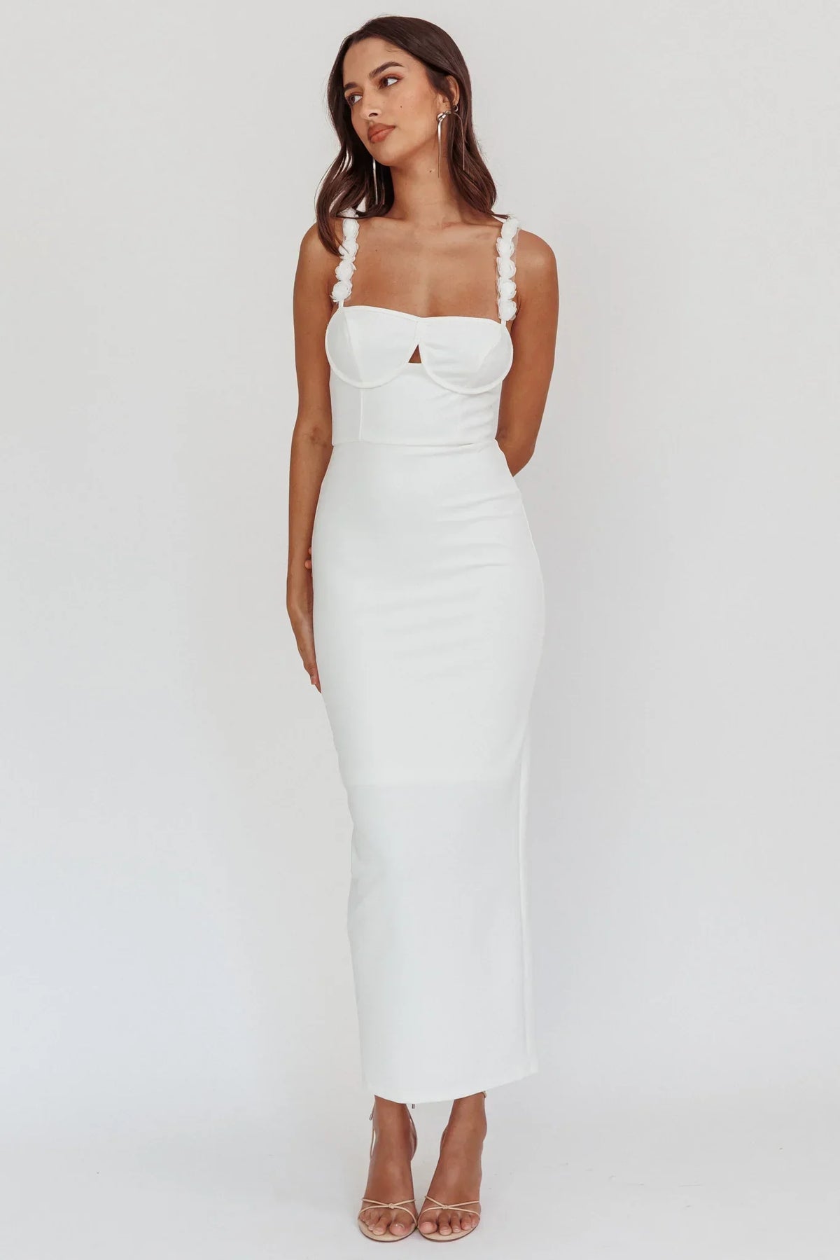 Romantic Fitted Sweetheart Neck Ruffle Strap Midi Evening Dress