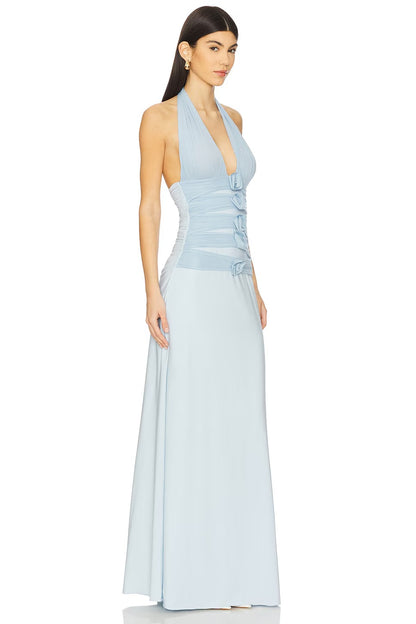 Romantic Halter Neck 3D Rose Appliqué Evening Dresses