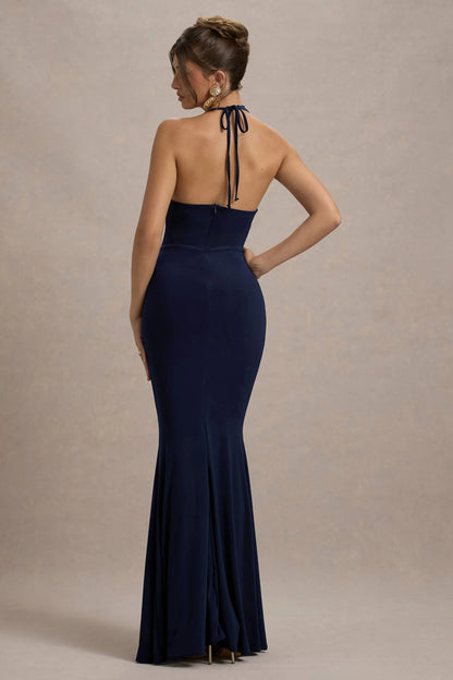 Romantic Halter Neck Ruched Evening Dresses