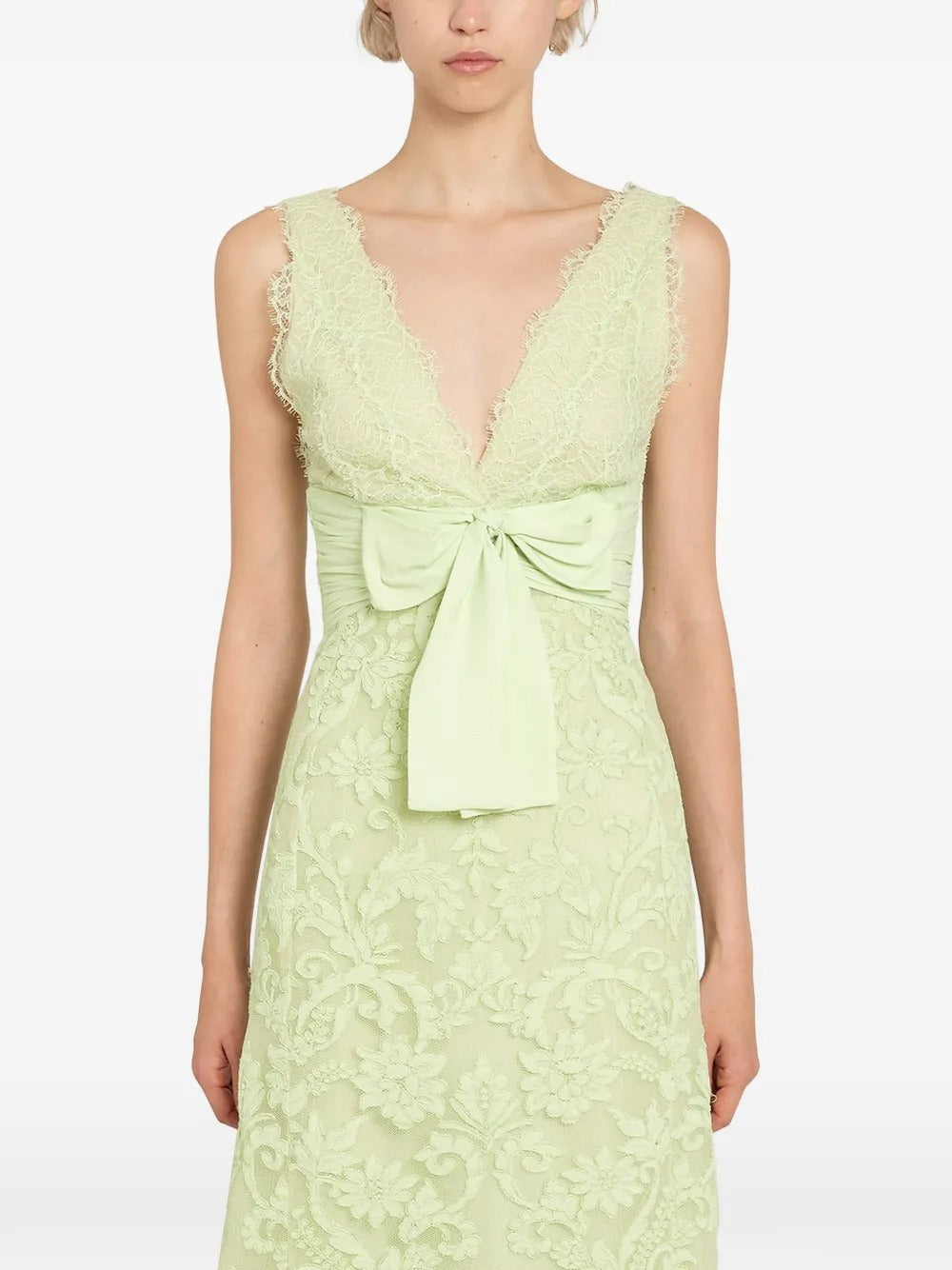 Romantic Lime Green Lace Bow-Detail Prom Dress