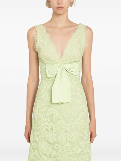 Romantic Lime Green Lace Bow-Detail Prom Dress