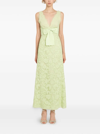 Romantic Lime Green Lace Bow-Detail Prom Dress