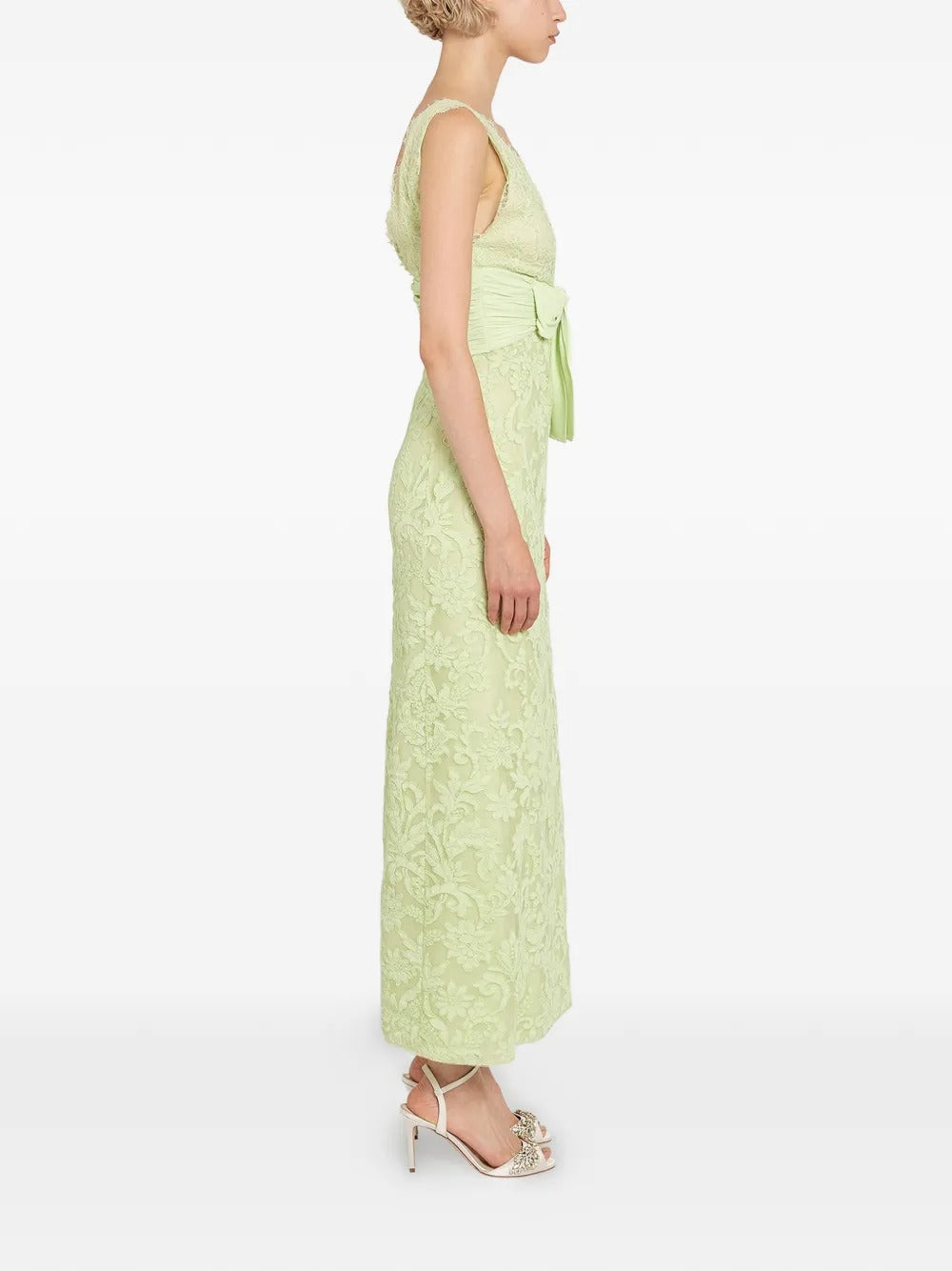 Romantic Lime Green Lace Bow-Detail Prom Dress