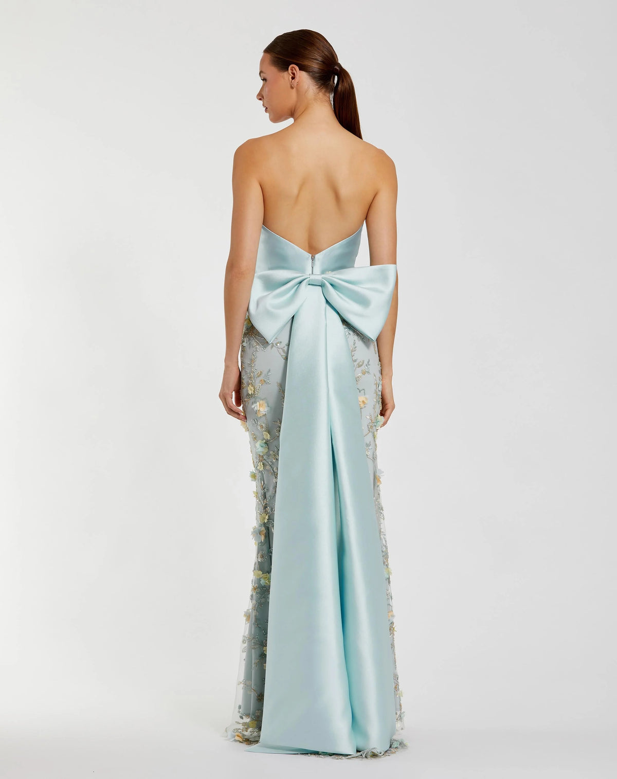 Romantic Mermaid Sweetheart Strapless Bow-Back Floral-Appliqué Prom Dress