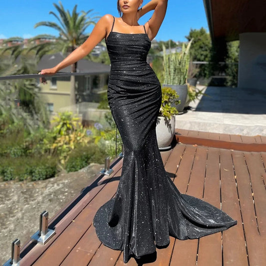 Sheath Mermaid Sweep/Brush Train Dresses Sleeveless Evening Party Dress Floor Length Stretch Prom Dress
