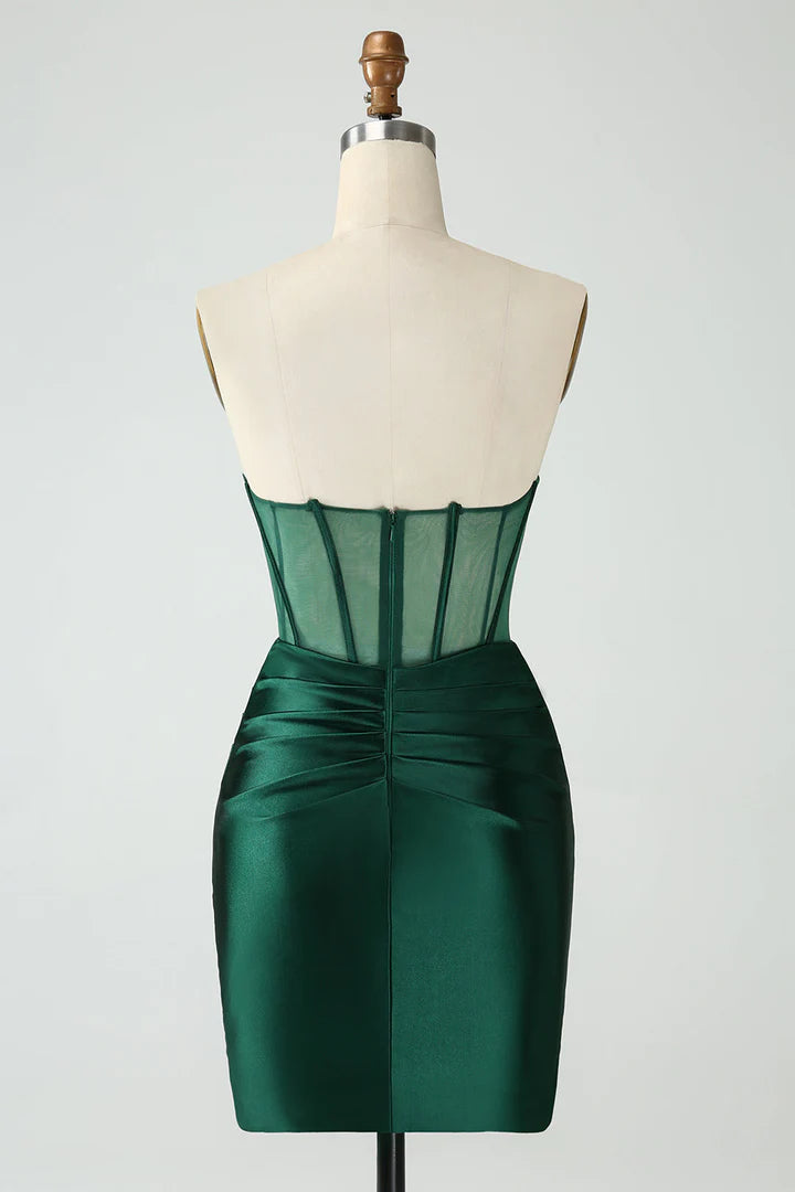 Strapless Sheer Bodice Mini Cocktail Dress