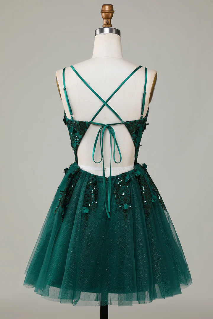 V-Neck A-Line Homecoming Dress with Appliques
