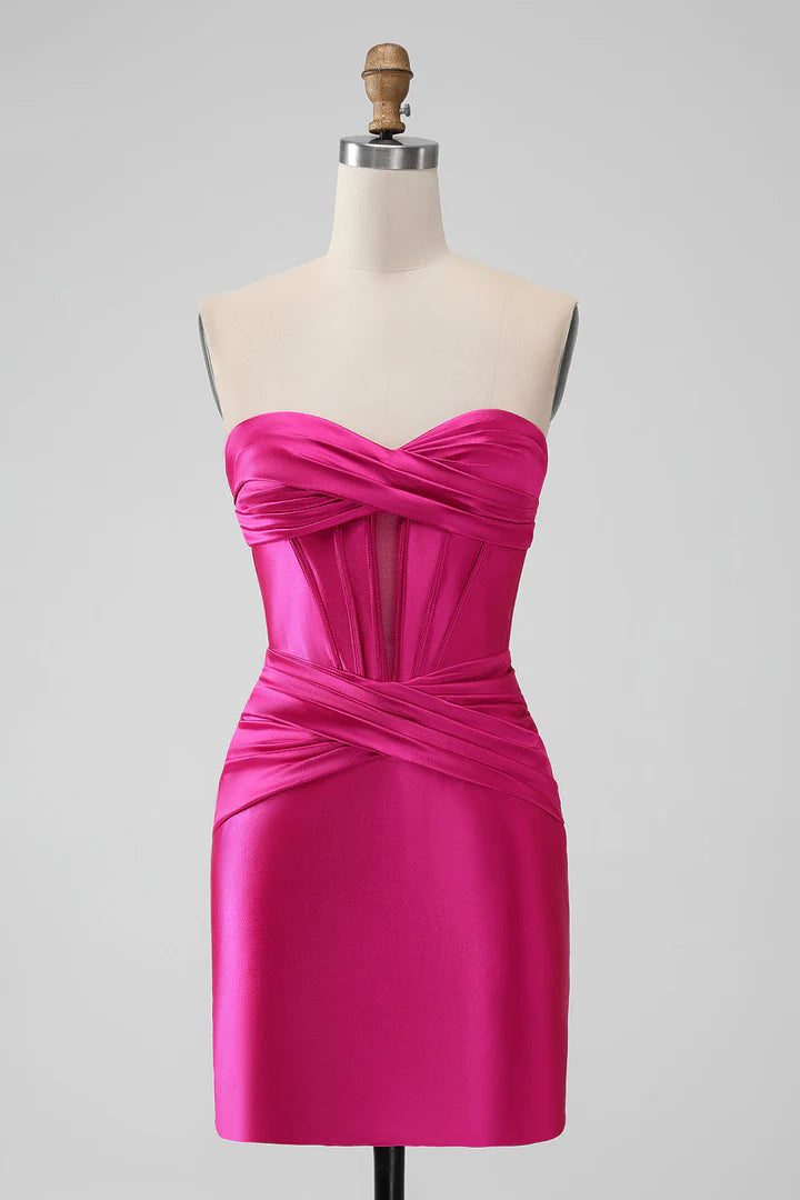 Strapless Keyhole Ruched Mini Homecoming Dress