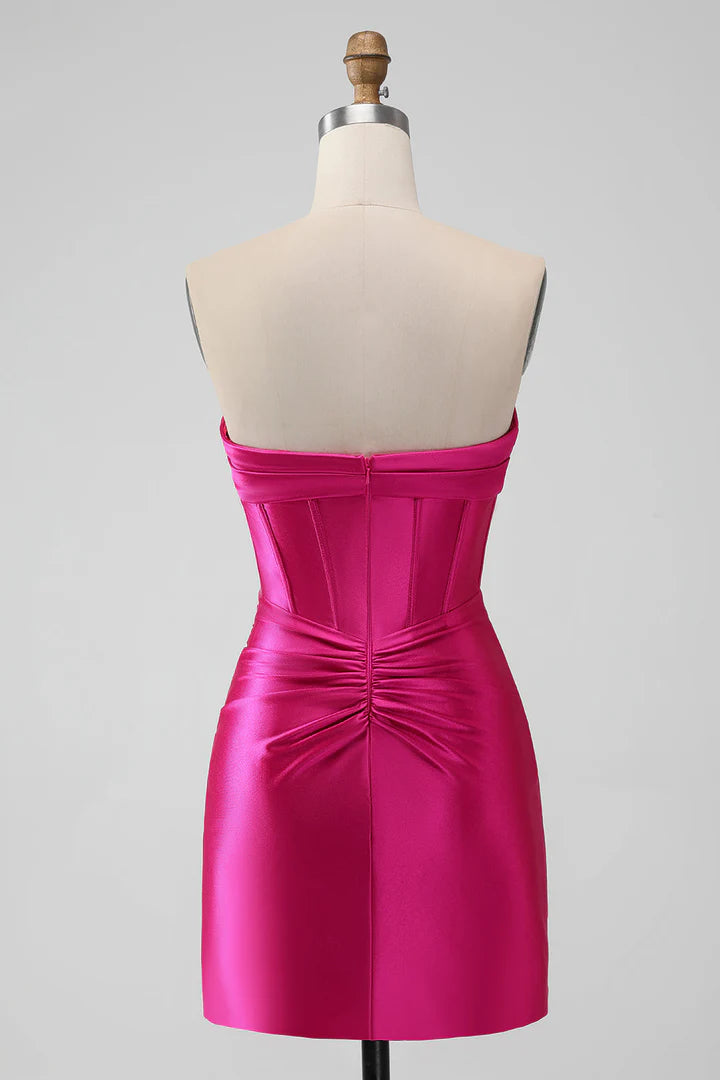 Strapless Keyhole Ruched Mini Homecoming Dress